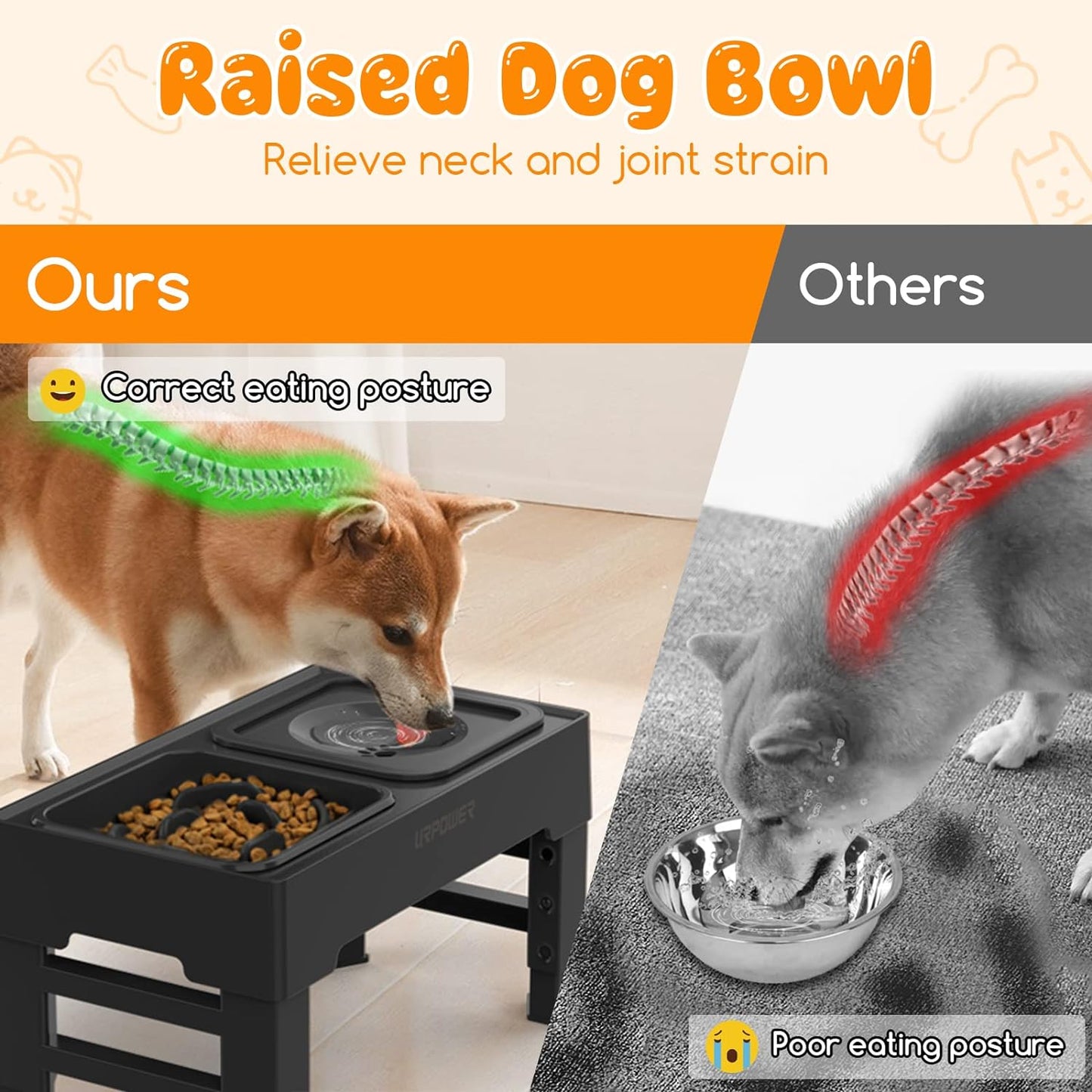 URPOWER 2-in-1 Elevated Slow Feeder Dog Bowls