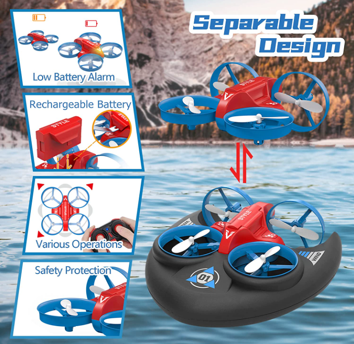 3-In-1 Air, Land & Water Hovercraft Drone