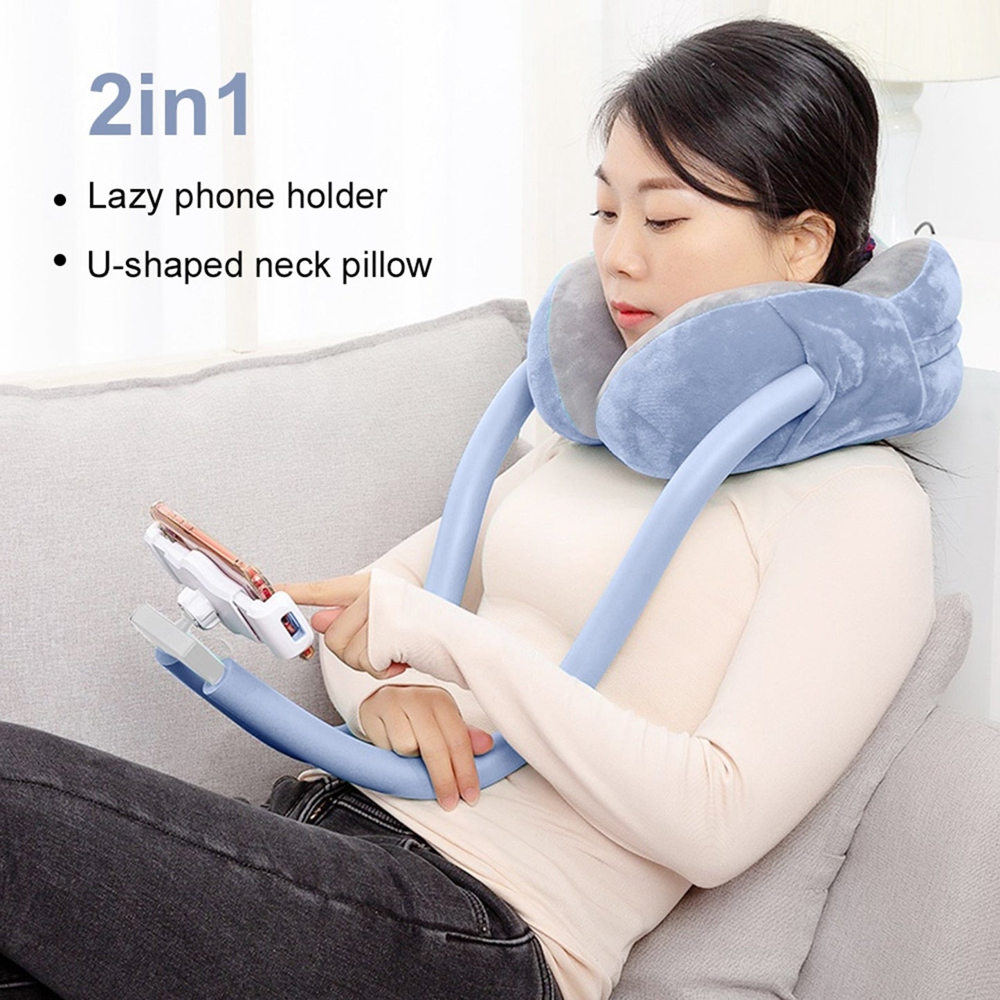 GoosePillow - Multipurpose Neck Pillow With Gooseneck Phone and Tablet Holder